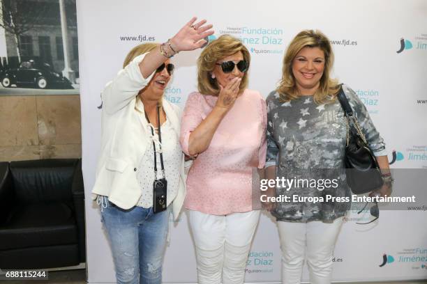 Maria Teresa Campos, accompanied by her daughters Terelu Campos and Carmen Borrego leaves hospital after suffering an ictus on May 24, 2017 in...