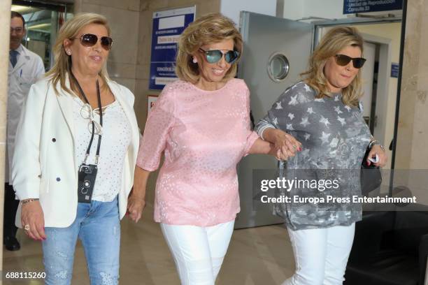 Maria Teresa Campos, accompanied by her daughters Terelu Campos and Carmen Borrego leaves hospital after suffering an ictus on May 24, 2017 in...