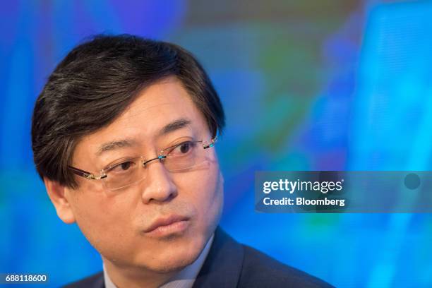 Yang Yuanqing, chairman and chief executive officer of Lenovo Group Ltd., attends a news conference in Hong Kong, China, on Thursday, May 25, 2017....