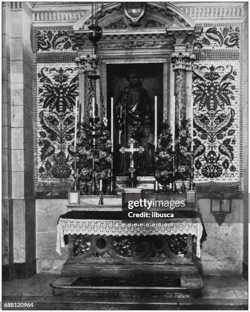 antique photographs of holy land, egypt and middle east: side altar, latin church, nazareth - jordan middle east stock illustrations