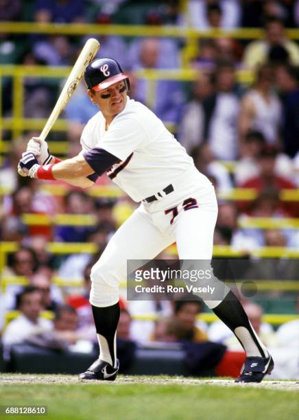 Baseball Hall of Fame catcher Carlton Fisk of the Chicago White Sox bats during an MLB game at Comiskey Park in Chicago, Illinois. Fisk played for...