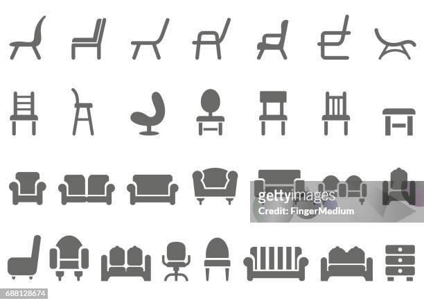 illustrazioni stock, clip art, cartoni animati e icone di tendenza di set di icone sedia - sedia