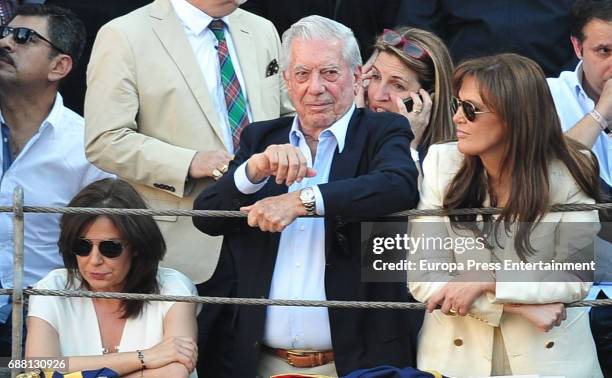 Nuria Gonzalez, Mario Vargas LLosa and Yolanda Gonzalez attend San Isidro Fair at Las Ventas Bullring at Las Ventas Bullring on May 24, 2017 in...