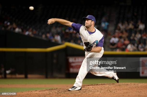 Hoover of the Arizona Diamondbacks delivers a pitch in the ninth inning against the San Diego Padres at Chase Field on April 27, 2017 in Phoenix,...