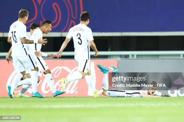 Myer Bevan of New Zealand slides in celebration after scoring a goal during the FIFA U-20 World Cup Korea Republic 2017 group E match between New...