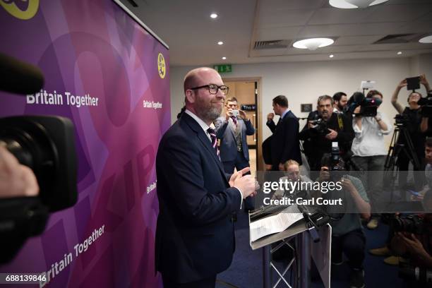 Leader Paul Nuttall speaks at the launch of his party's manifesto launch ahead of the general election, on May 25, 2017 in London, England. Among...