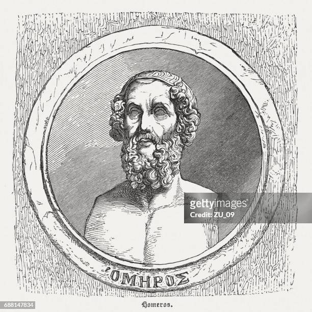 homer, antiken griechischen dichter, holzstich, veröffentlicht im jahre 1880 - homer stock-grafiken, -clipart, -cartoons und -symbole