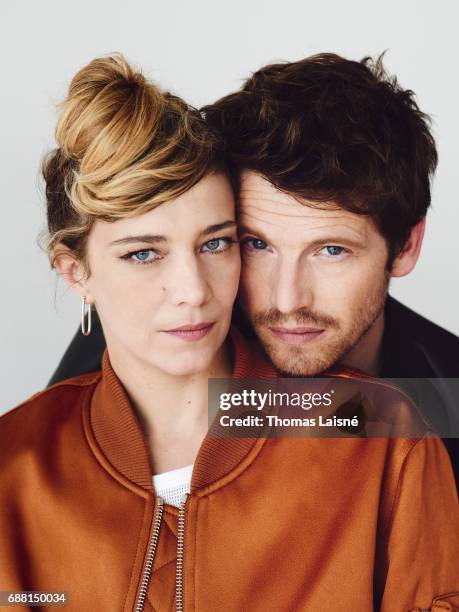 Actors Pierre Deladonchamps & Celine Sallette are photographed on May 22, 2017 in Cannes at Majestic Beach, France.