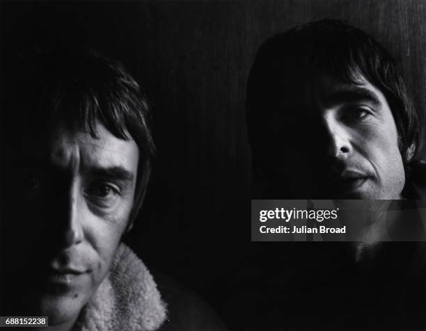 Musician and singers Paul Weller and Noel Gallagher are photographed for the Observer in London, England.