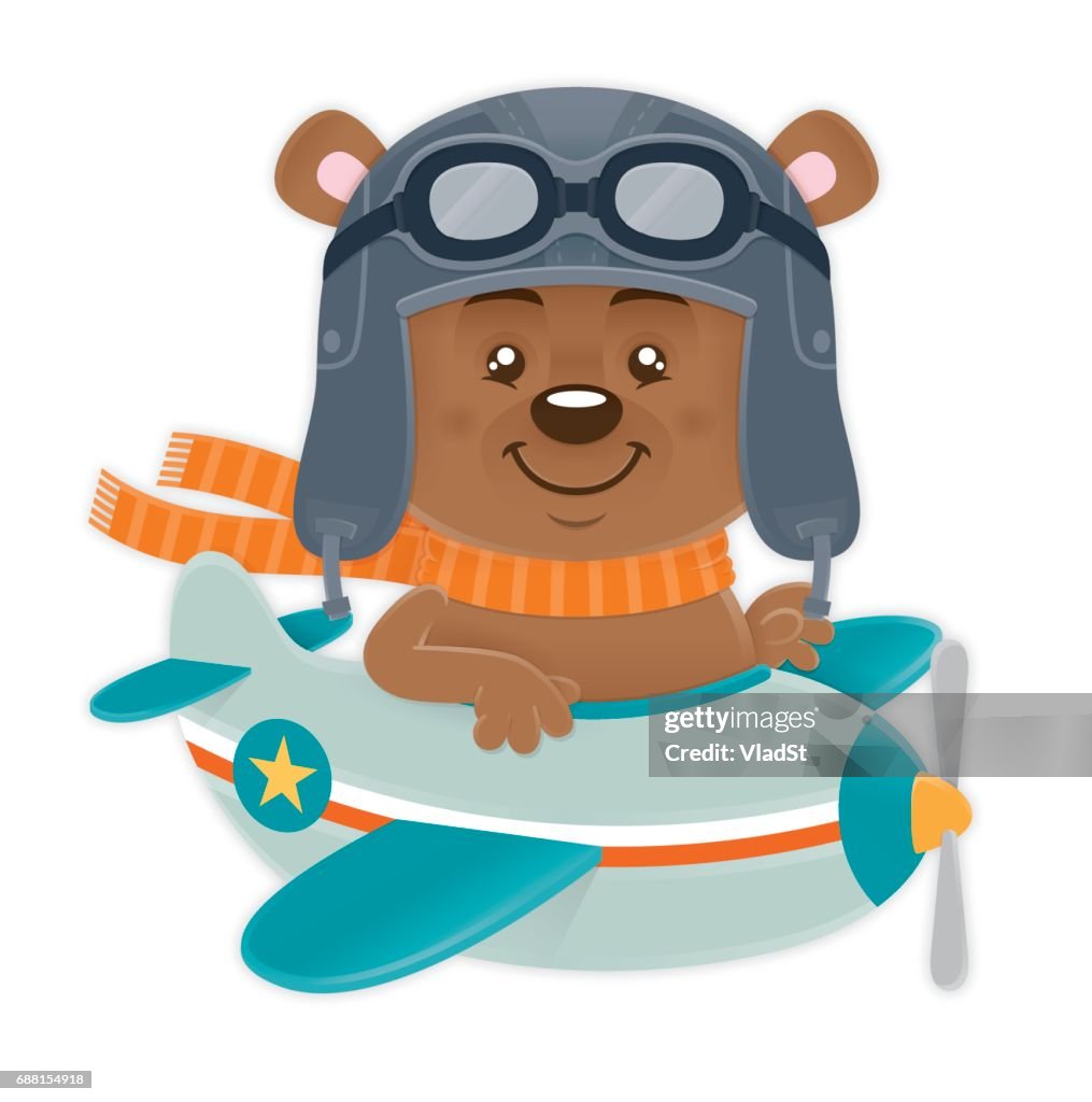Bear Pilot With Aviator Hat And Goggles In Airplane Flight High-Res Vector  Graphic - Getty Images