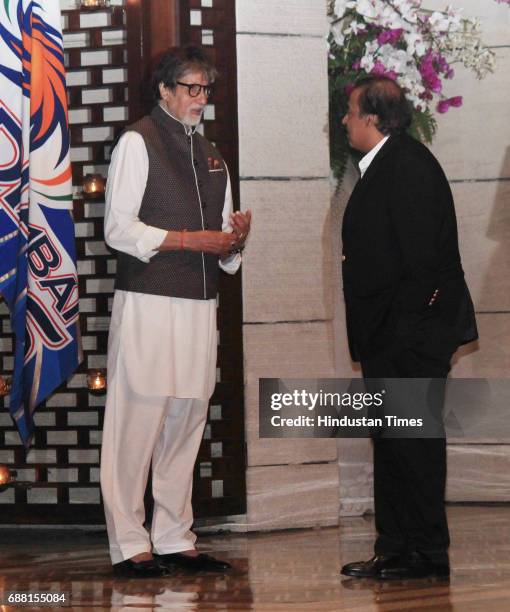 Bollywood actor Amitabh Bachchan with Mumbai Indians onwer and RIL Chairman Mukesh Ambani during the party organised to celebrate Mumbai Indians’...