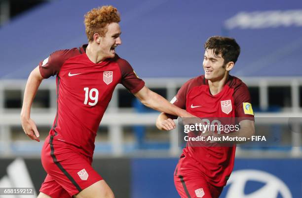 Joshua Sargent of USA celebrates after scoring their first goal during the FIFA U-20 World Cup Korea Republic 2017 group F match between Senegal and...