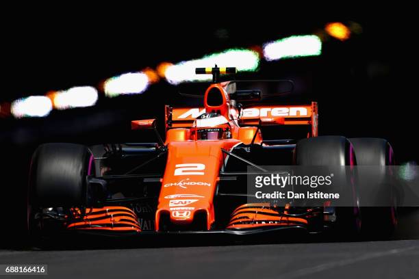 Stoffel Vandoorne of Belgium driving the McLaren Honda Formula 1 Team McLaren MCL32 on track during practice for the Monaco Formula One Grand Prix at...