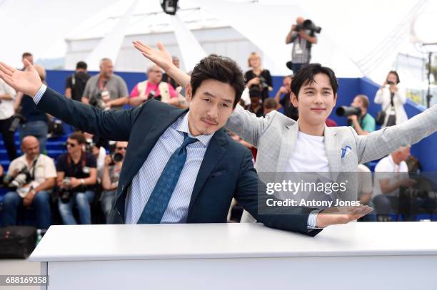 South Korean actor Sul Kyung-gu and South Korean actor Yim Si-wan attend the "The Merciless" photocall during the 70th annual Cannes Film Festival at...