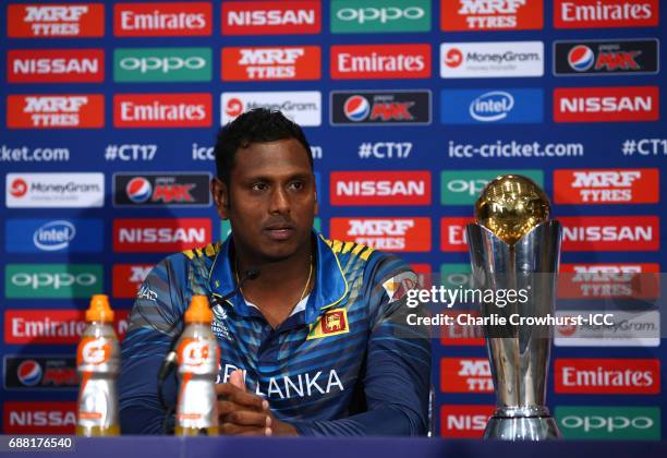 Sri Lanka captain Angelo Mathews chats to media during the ICC Champions Trophy - Sri Lanka Press Conference on May 25, 2017 in London, England.