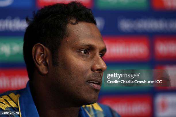 Sri Lanka captain Angelo Mathews chats to media during the ICC Champions Trophy - Sri Lanka Press Conference on May 25, 2017 in London, England.