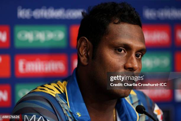 Sri Lanka captain Angelo Mathews chats to media during the ICC Champions Trophy - Sri Lanka Press Conference on May 25, 2017 in London, England.