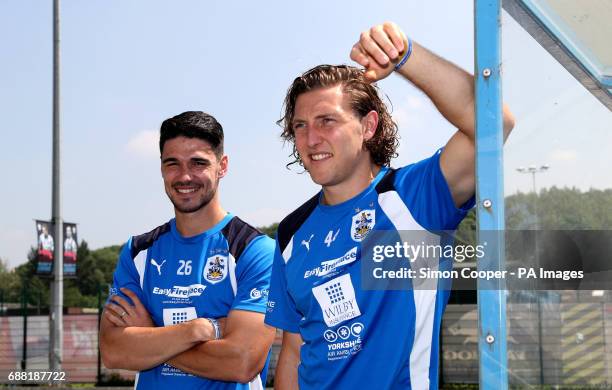 Huddersfield Town's Michael Hefele and Christopher Schindlerposes for a photo at PPG Canalside, Huddersfield.