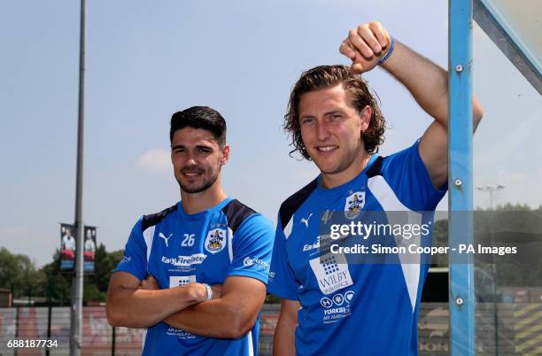 Huddersfield Town's Michael Hefele and Christopher Schindlerposes for a photo at PPG Canalside, Huddersfield.