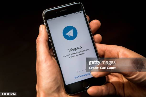 Close-up view of the Telegram messaging app is seen on a smart phone on May 25, 2017 in London, England. Telegram, an encrypted messaging app, has...