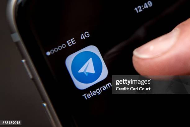 Close-up view of the Telegram messaging app is seen on a smart phone on May 25, 2017 in London, England. Telegram, an encrypted messaging app, has...