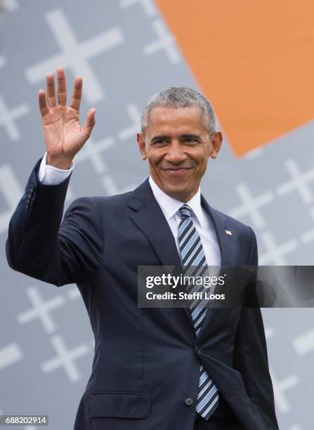 Former President of the United States of America Barack Obama arrives for a discussion about democracy at Church Congress on May 25, 2017 in Berlin,...