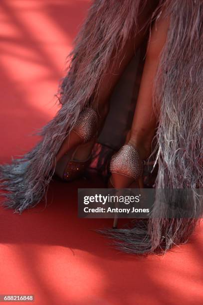 Guest, shoe detail, attends the "A Gentle Creature " screening during the 70th annual Cannes Film Festival at Palais des Festivals on May 25, 2017 in...