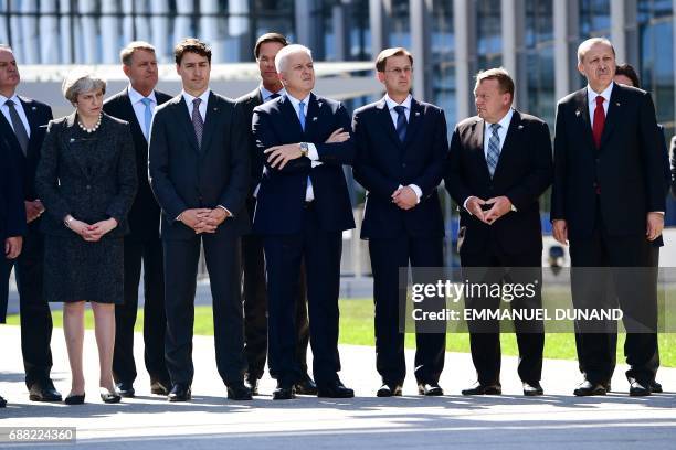 Britain's Prime Minister Theresa May, Romanian President Klaus Werner Iohannis, Canadian Prime Minister Justin Trudeau, Dutch Prime Minister Mark...