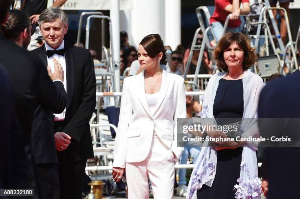 Director Sergei Loznitsa, Actress Vasilina Makovtseva and Producer Carine Leblanc attend "A Gentle Creature " premiere during the 70th annual Cannes...