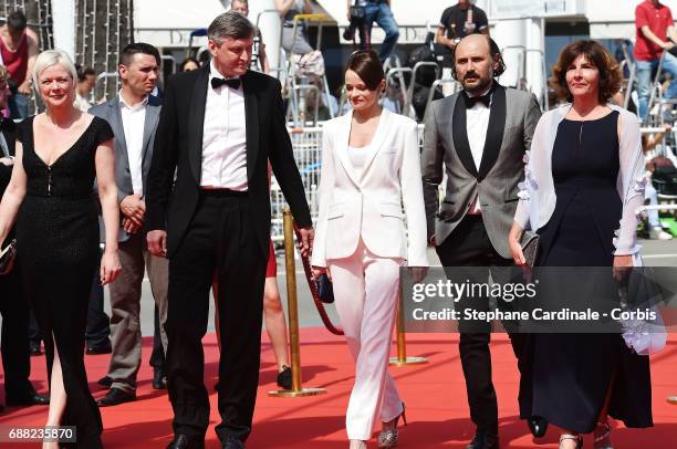 Producer Marianne Slot, director Sergei Loznitsa, actress Vasilina Makovtseva, actor Valeriu Andriuta and producer Carine Leblanc attend "A Gentle...