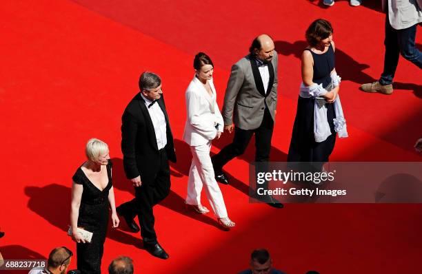 Producer Marianne Slot, director Sergei Loznitsa, actress Vasilina Makovtseva, actor Valeriu Andriuta and producer Carine Leblanc attend the "A...