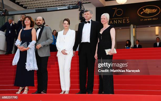 Producer Marianne Slot, director Sergei Loznitsa, actress Vasilina Makovtseva, actor Valeriu Andriuta and producer Carine Leblanc attend the "A...