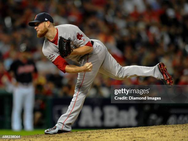 Pitcher Craig Kimbrel of the Boston Red Sox throws a pitch during Game 2 of the American League Division Series against the Cleveland Indians on...