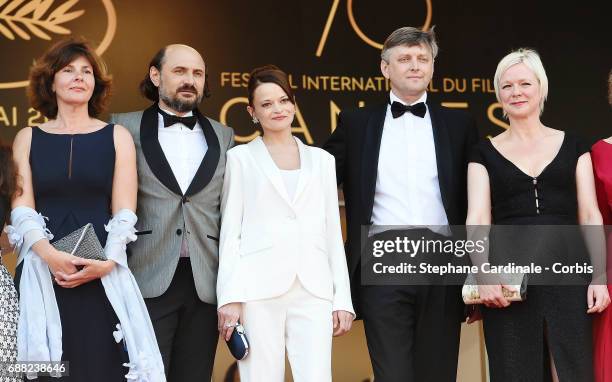 Producer Marianne Slot, director Sergei Loznitsa, actress Vasilina Makovtseva, actor Valeriu Andriuta and producer Carine Leblanc attend the "A...