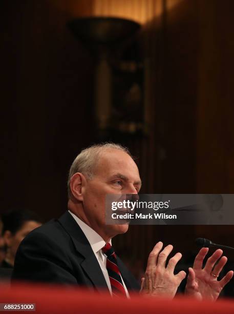 Homeland Security Secretary John Kelly testifies during a Senate Appropriations Committee hearing on Capitol Hill May 25, 2017 in Washington, DC. The...