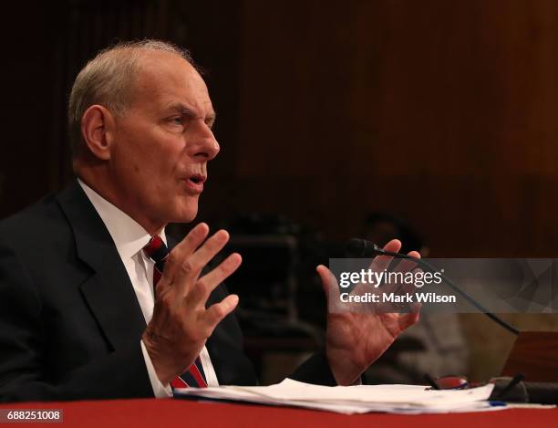 Homeland Security Secretary John Kelly testifies during a Senate Appropriations Committee hearing on Capitol Hill May 25, 2017 in Washington, DC. The...