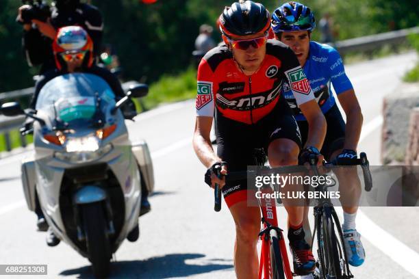 Tejay Van Garderen of team BMC rides ahead Spain's Mikel Landa of team Sky during the 18th stage of the 100th Giro d'Italia, Tour of Italy, cycling...