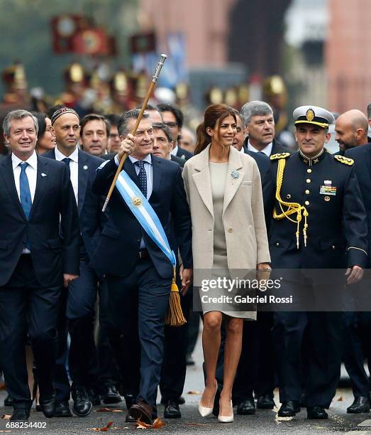 President of Argentina Mauricio Macri and his wife Juliana Awada walk with National Deputy Emilio Monzo and members of the National Cabinet prior the...