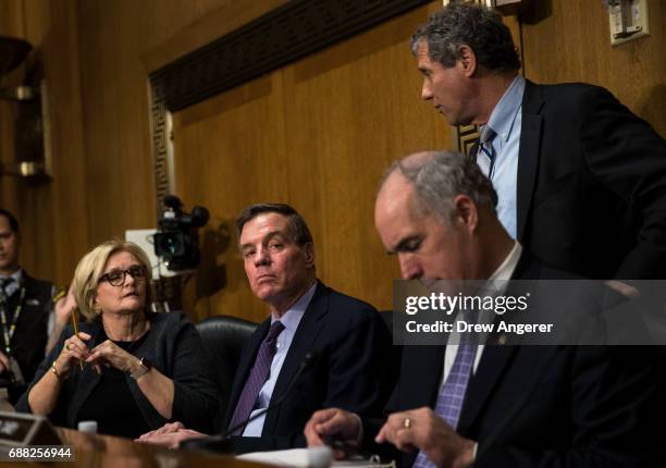 Sen. Claire McCaskill , Sen. Mark Warner , Sen. Bob Casey and Sen. Sherrod Brown arrive for a Senate Finance Committee hearing concerning fiscal year...