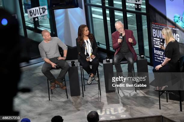 Actor James Badge Dale, actress Tamara Tunie and playwright Robert Schenkkan attend the Build Series to discuss the play "Building The Wall" at Build...