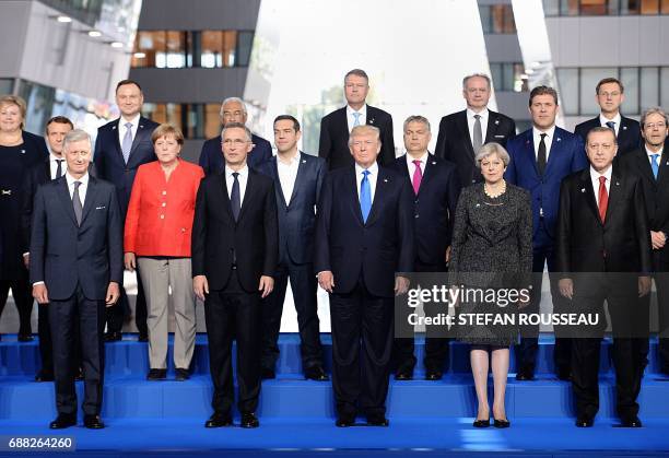 King Philippe - Filip of Belgium, NATO Secretary General Jens Stoltenberg, US President Donald Trump, Britain's Prime Minister Theresa May, Turkish...