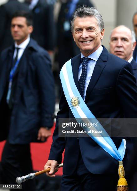 President of Argentina Mauricio Macri smiles prior the Tedeum Mass in honour to the 207th anniversary of the Revolucion de Mayo at Metropolitan...