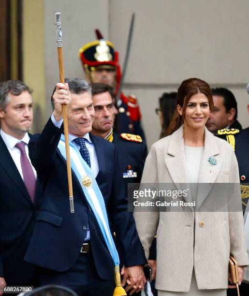 President of Argentina Mauricio Macri and his wife Juliana Awada greet the crowd after the Tedeum Mass in honour to the 207th anniversary of the...