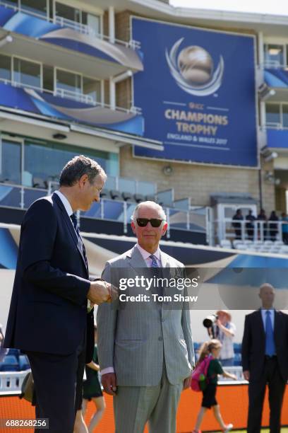 The Prince of Wales meets and greets kids at the launch of the ICC Champions Trophy at The Oval on May 25, 2017 in London, England.