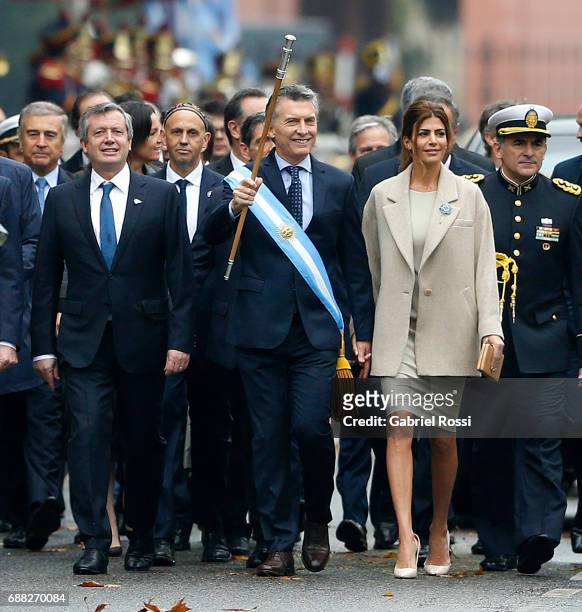 President of Argentina Mauricio Macri and his wife Juliana Awada walk with National Deputy Emilio Monzo and members of the National Cabinet prior the...