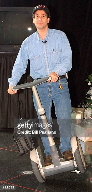 Segway HT inventor, founder, Chairman and CEO Dean Kamen demonstrates his New Personal Transporter December 18, 2001 at Delphi Automotive Systems...