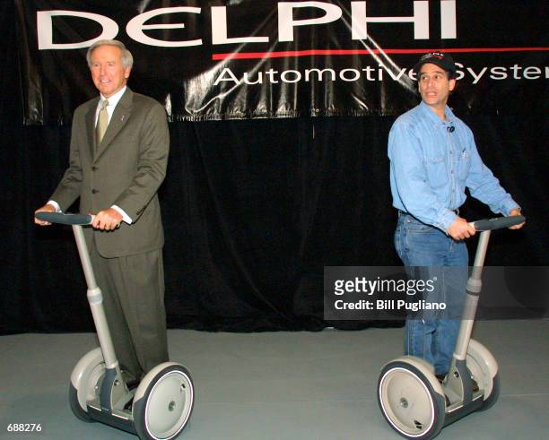 Segway HT inventor, founder, Chairman and CEO Dean Kamen and Delphi Automotive Systems'' President, Chairman, and CEO J.T. Battenberg III drive the...