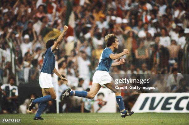Italy player Marco Tardelli celebrates after scoring the second goal in their 3-1 victory over West Germany in the 1982 FIFA World Cup Final at...