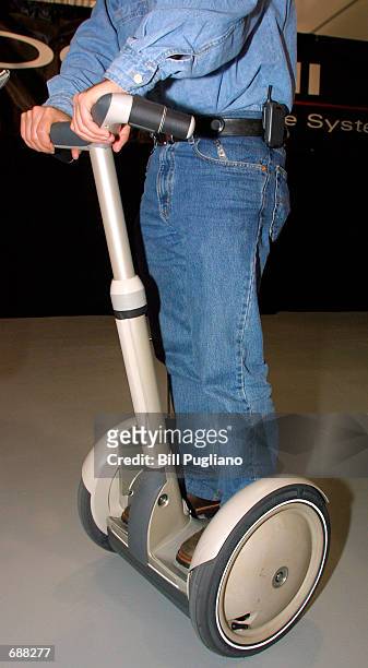 Segway HT inventor, founder, Chairman and CEO Dean Kamen demonstrates his New Personal Transporter at Delphi Automotive Systems headquarters in Troy,...