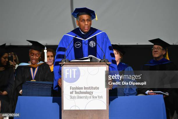 Chairman of the Board of Trustees of the State University of New York System H. Carl McCall speaks onstage during The Fashion Institute of...